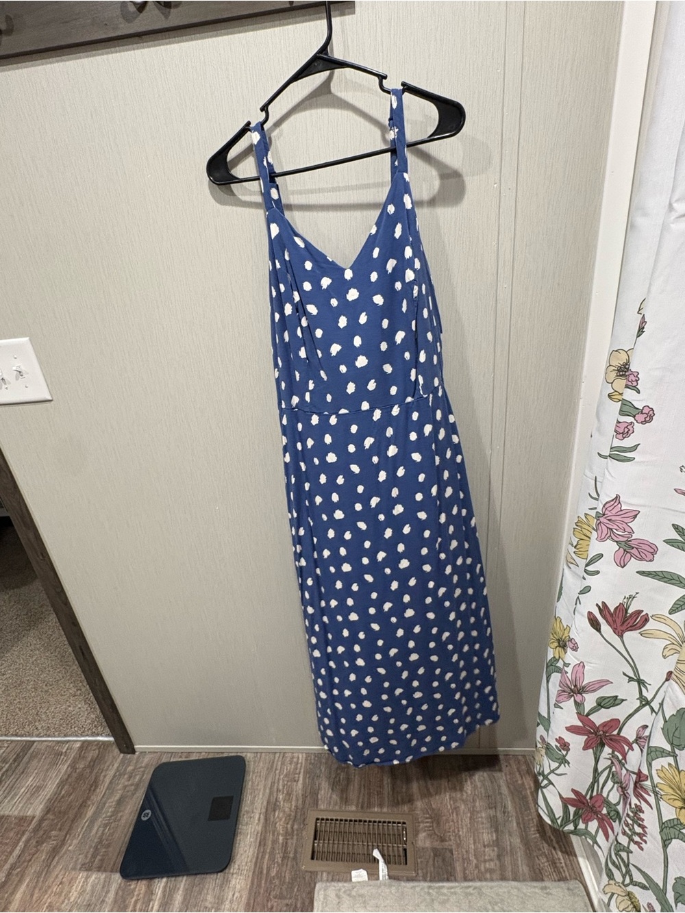 Blue Polka Dot V-Neck Maxi Sundress